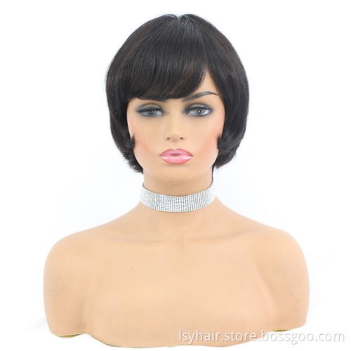 Lsybeauty 100% Virgin Brazilian Human Hair Wigs Cheap Wholesale Natural Human Hair Wigs For Black Women None Lace Wigs